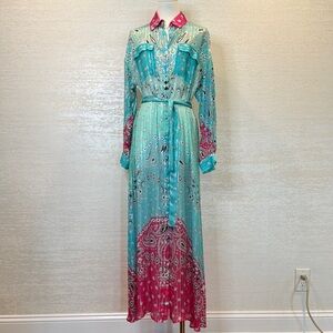 Rococo Sand Turquoise and Magenta Maxi Dress